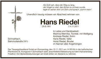 Traueranzeige von Hans Riedel von Pegnitz-Zeitung